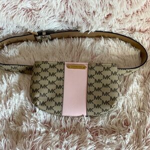 Michael Kors Tan and Pink Logo Belt Bag